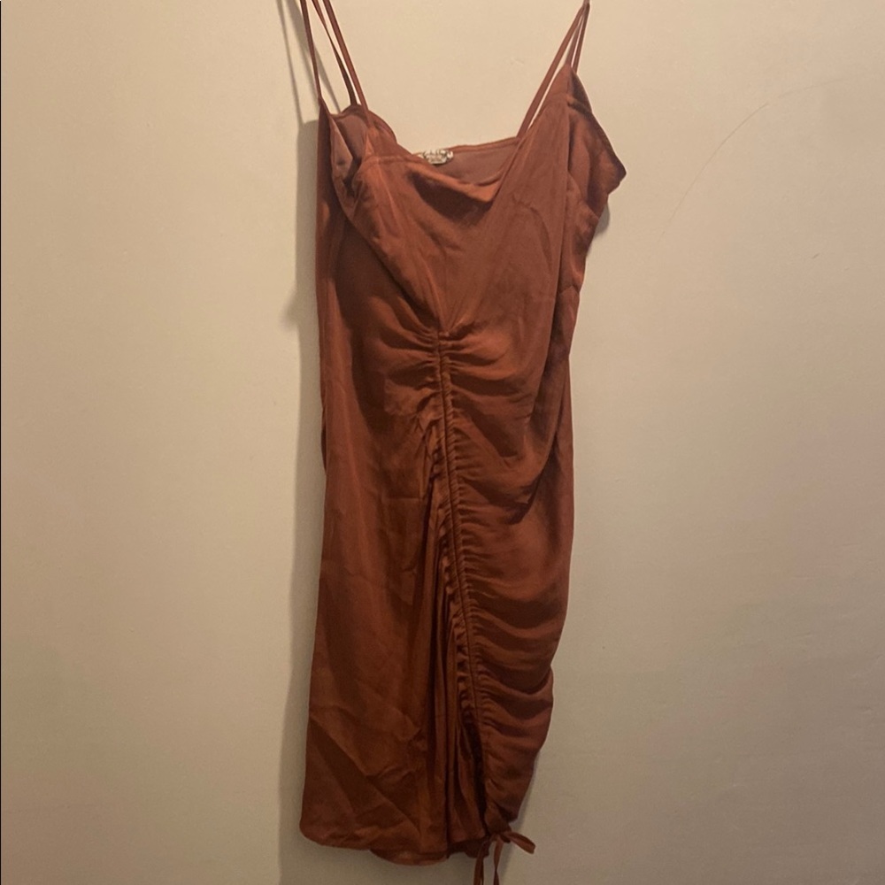Elegant Brown Ruched Dress